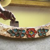 Ceramic mirror decorated with flowers, circa 1960 25x40cm