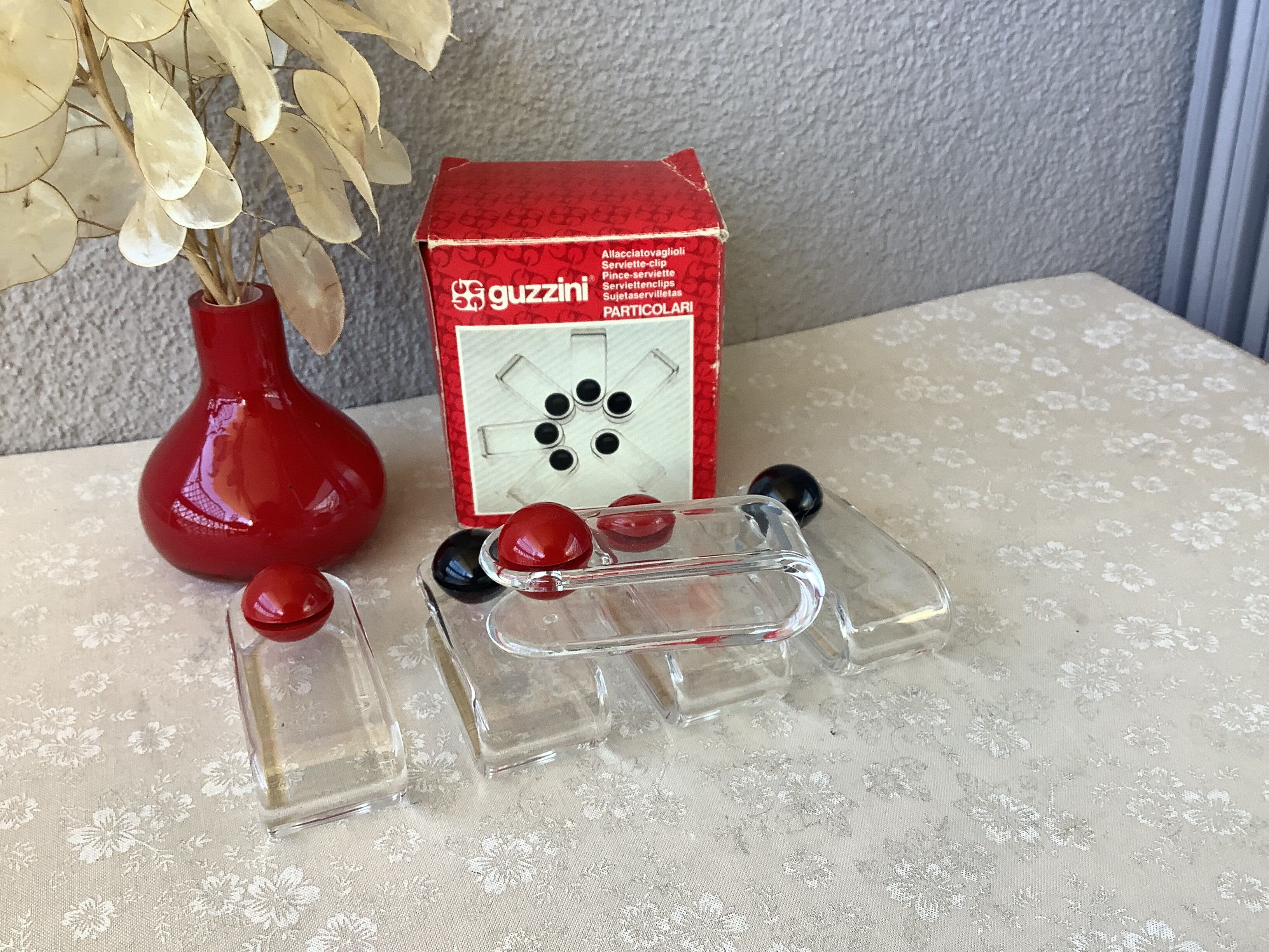 5 Guzzini 80s napkin clips, Ambrogio Rossari design