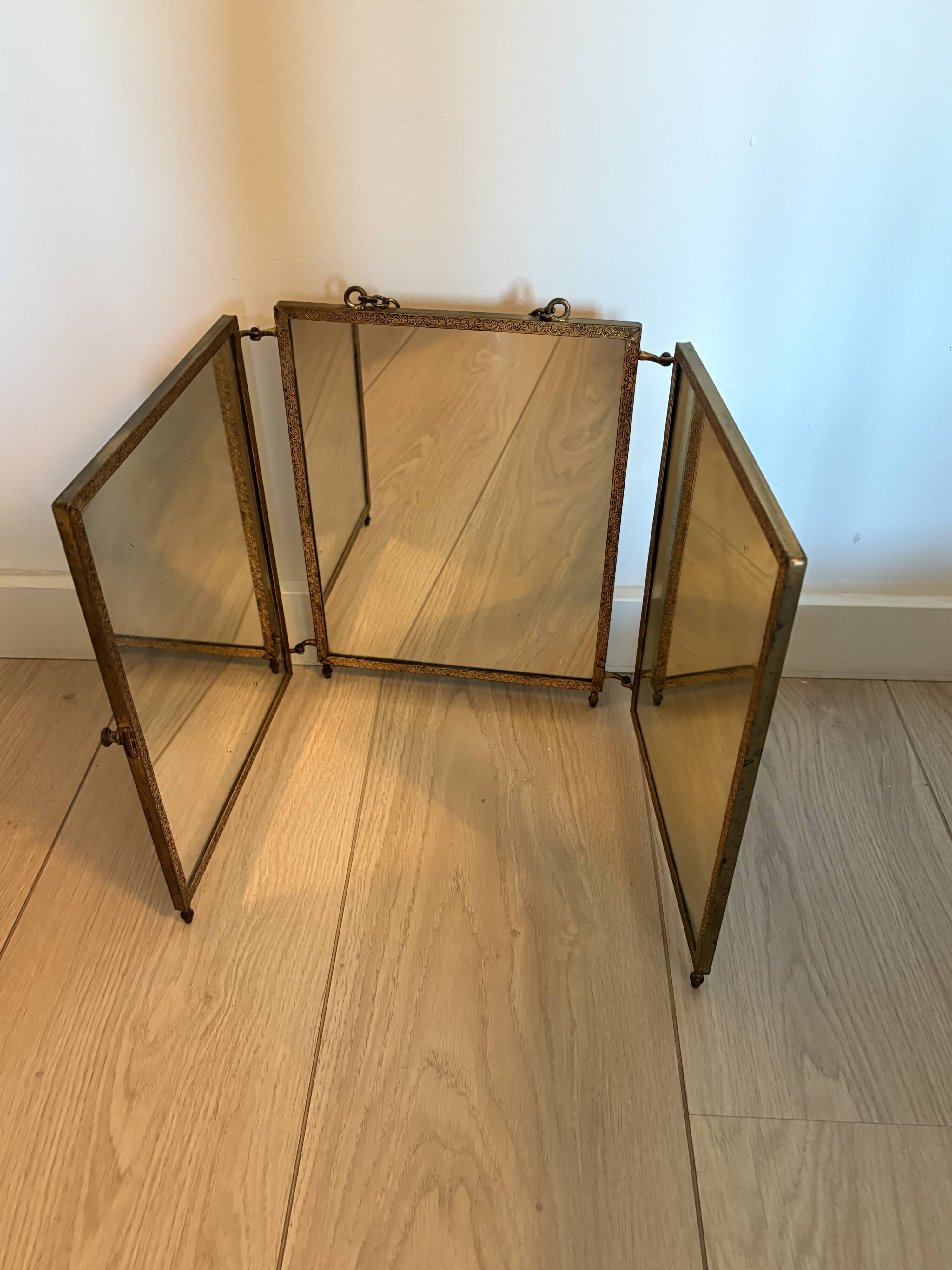 Antieke bronzen triplet spiegel uit 1900