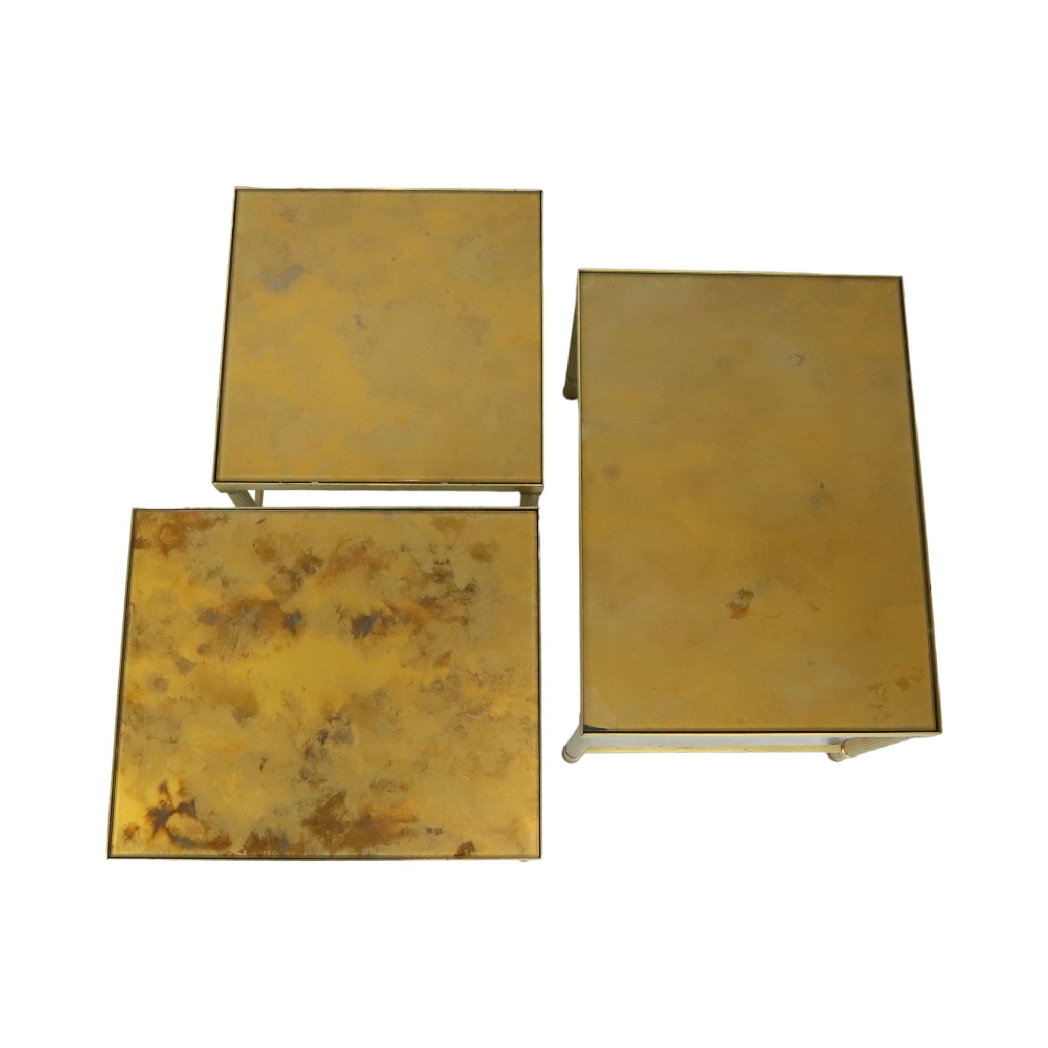 Design set of 3 nesting tables brass copper glass gold style maison jansen