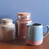 Trio of pottery & decorative stoneware pitcher - vintage