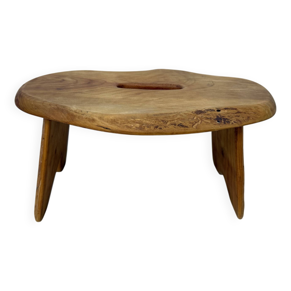 Table d'appoint/tabouret brutaliste en bois massif, années 1970