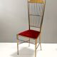 Pair of Vintage Brass and Red Velvet Chiavarine Chairs, Italy