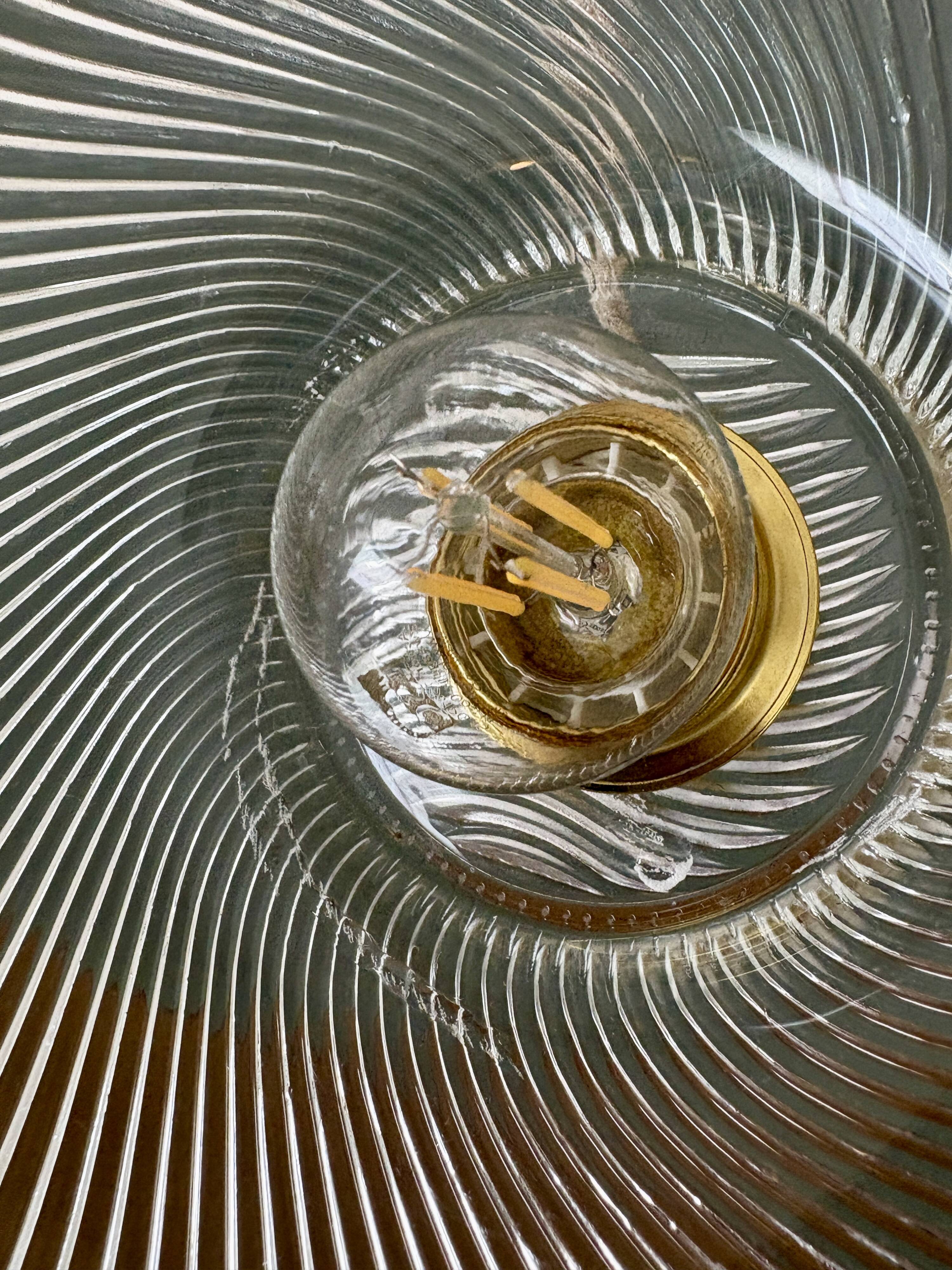 Vintage molded ribbed glass lampshade pendant light - tableware collection -