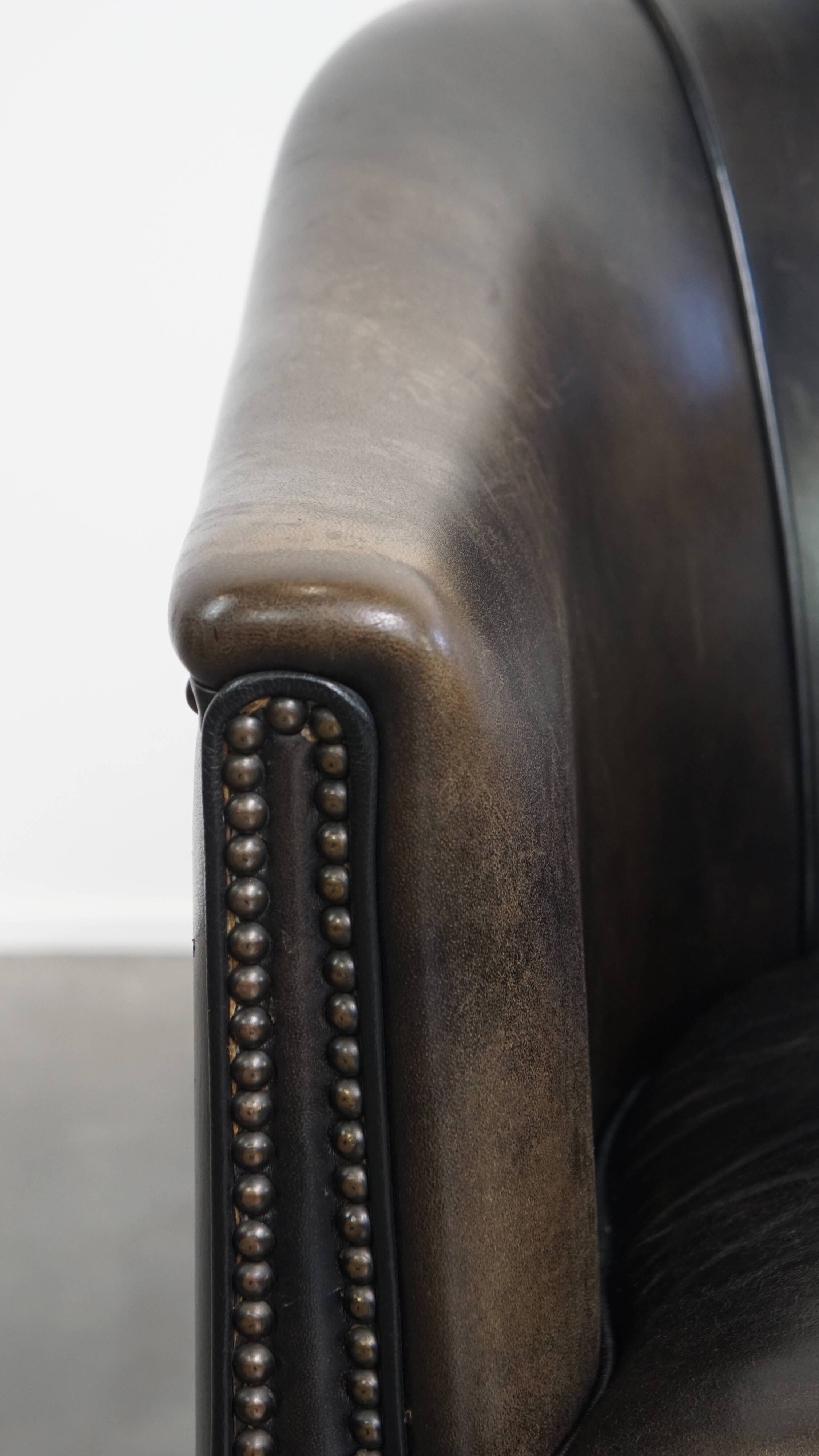 Set of 2  black/grey sheepskin leather club chairs