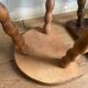 Pair of wooden milkman's stools turned brutalist
