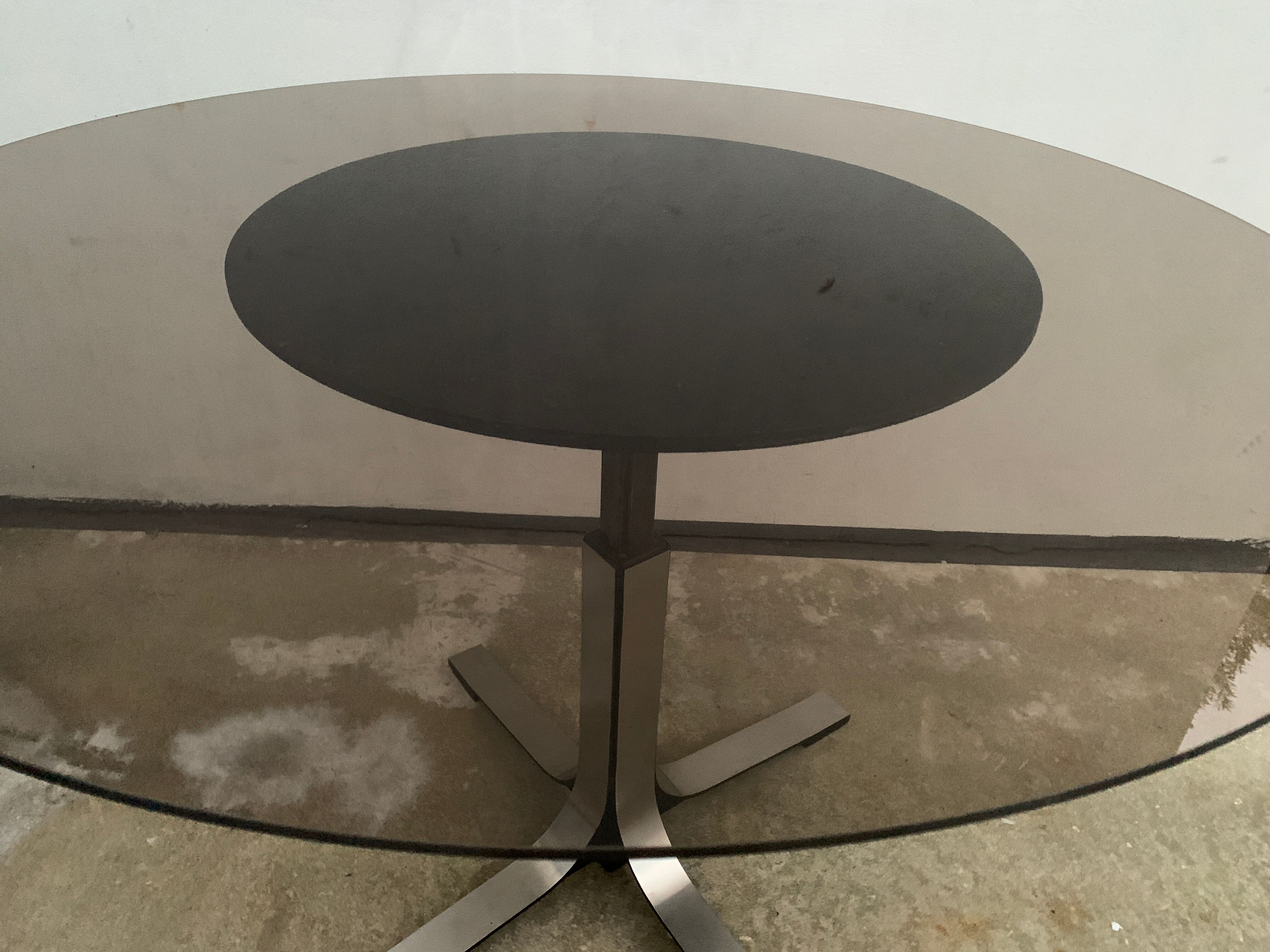 Table basse ajustable en table de séjour en inox avec verre fumé, 1970