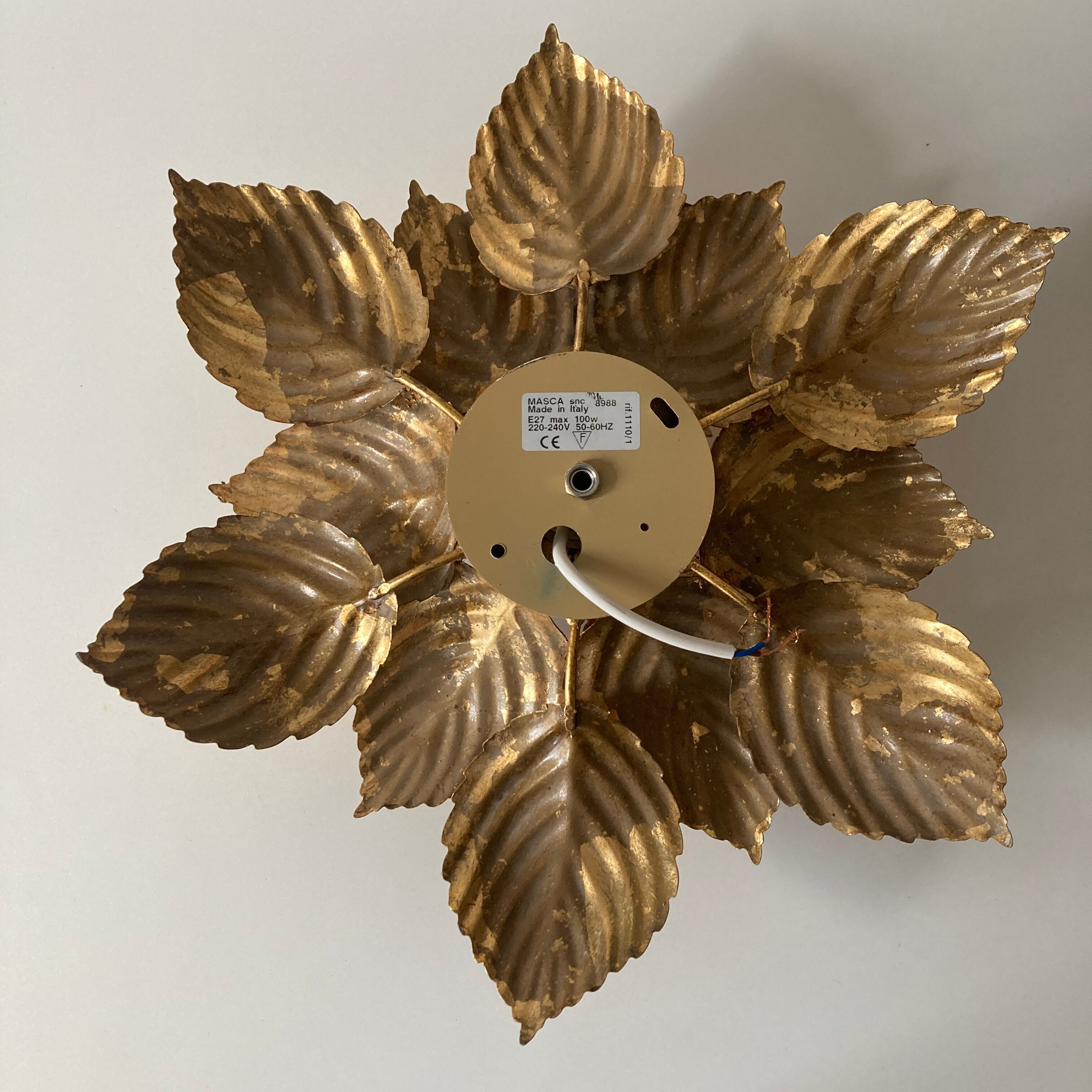 Masca floral wall lamp, metal with gold leaf, 1970
