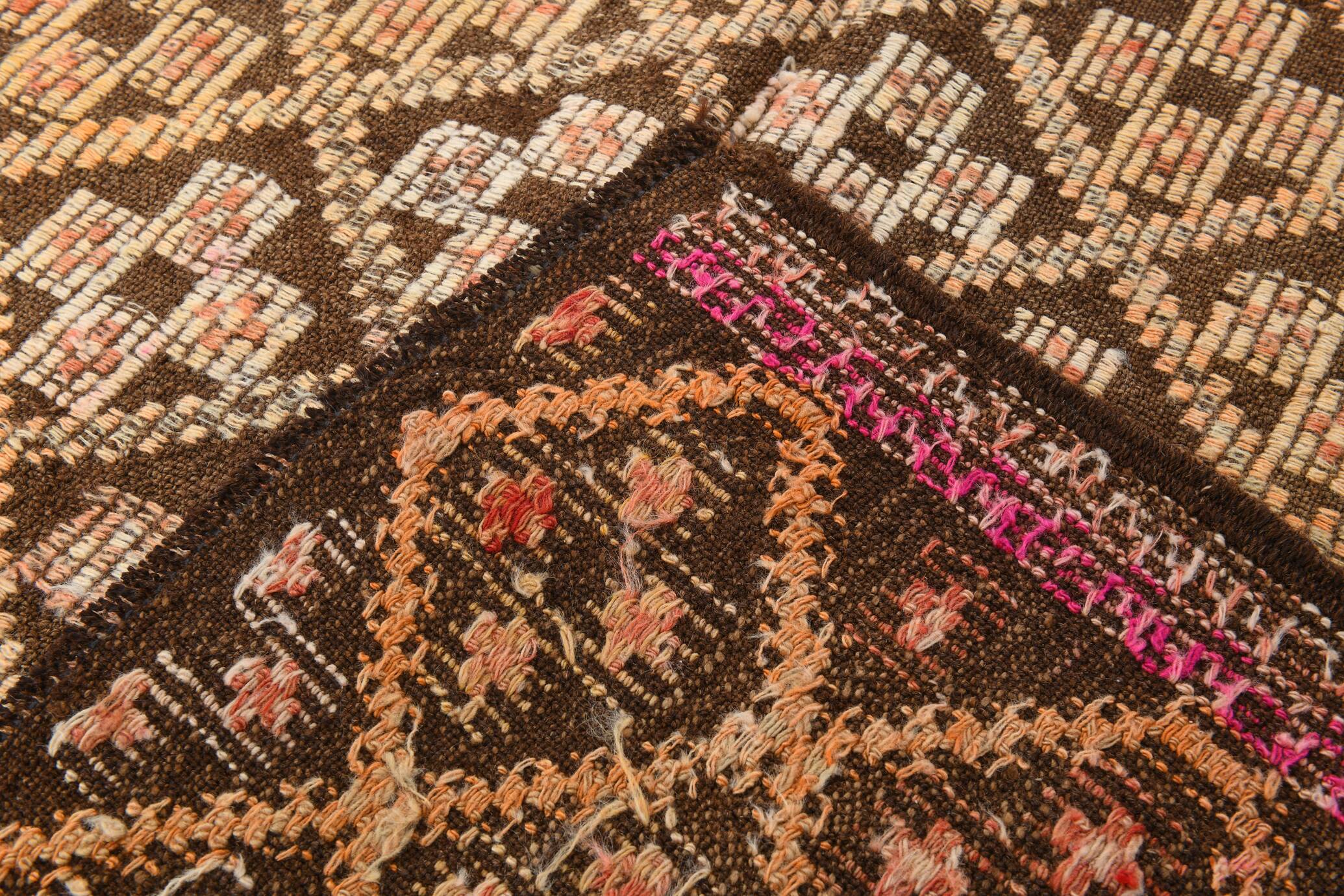 5x9 Yellow Brown Turkish Kilim Rug, 151x282Cm