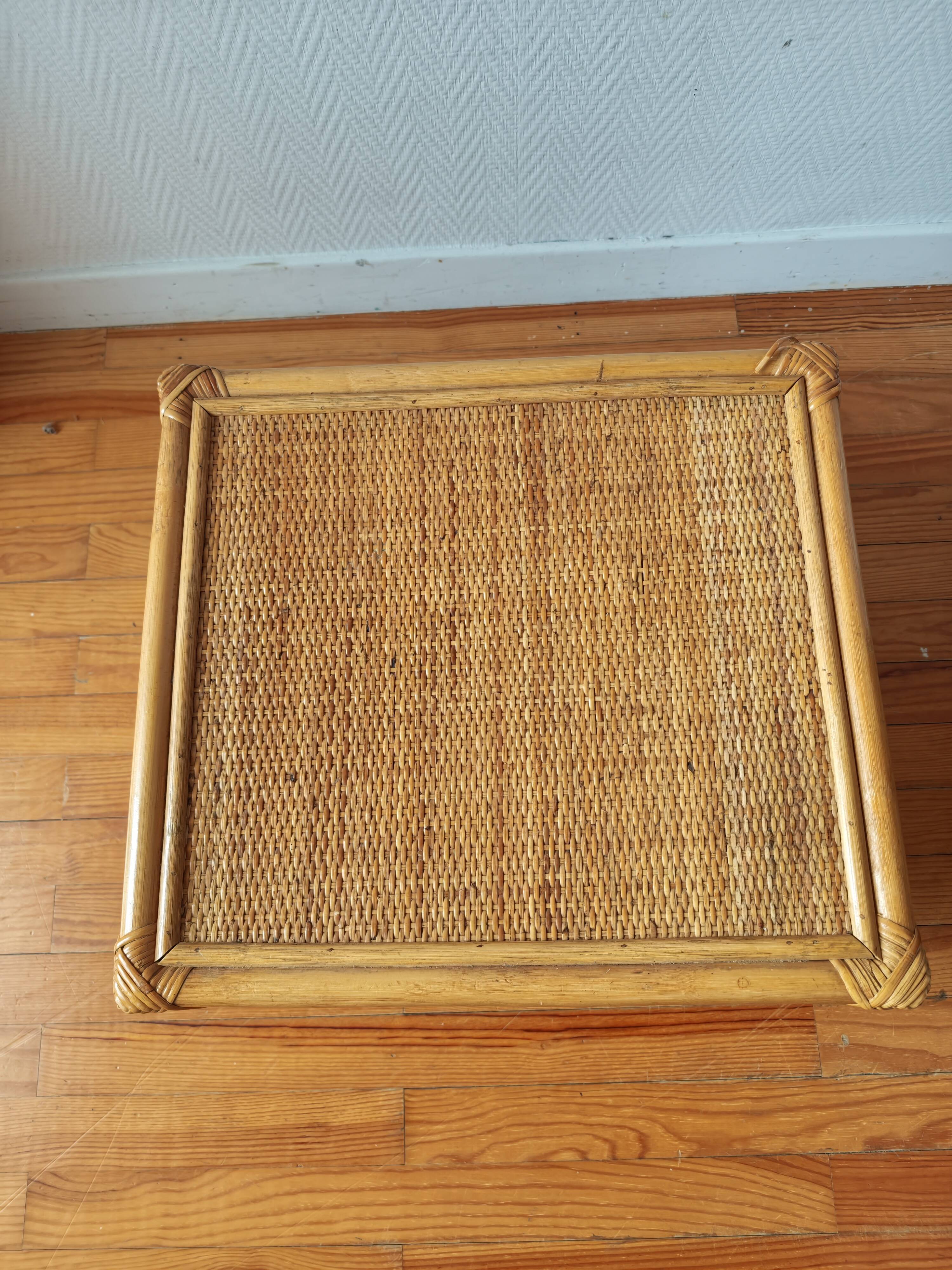 Tables gigognes en rotin et cannage – Esprit Riviera – Vers 1970/80