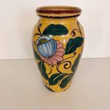 Art Deco Yellow Glazed Earthenware Vase with Futurist Floral Motifs, Italy