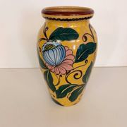 Art Deco Yellow Glazed Earthenware Vase with Futurist Floral Motifs, Italy