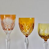 Set of 6 Bohemian Multicolored Antique Crystal Wine Glasses