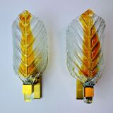 Pair of "leaf" wall lamps by Carl Fagerlund, orange Murano glass, Germany, 1970