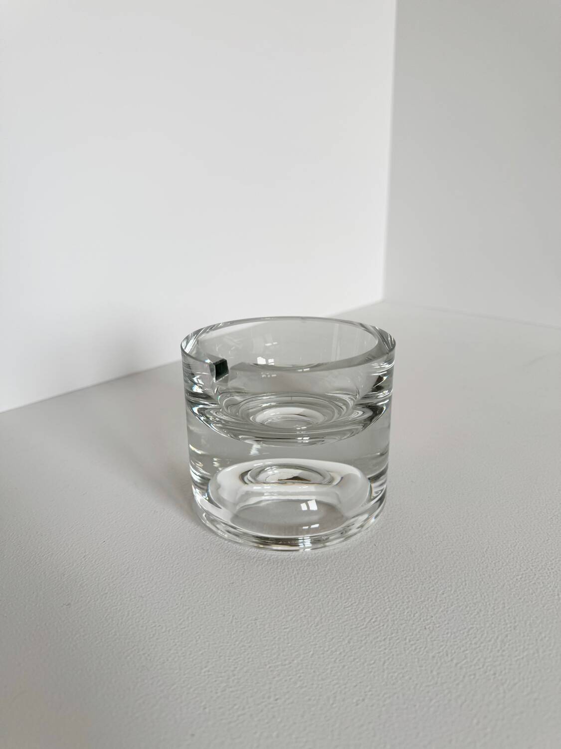 Vintage Modernist Heavy Round Clear Glass Ashtray
