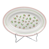 Oval ceramic serving and presentation dish with burgundy and green flower motif - MLRDP14
