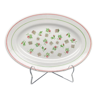 Serving dish and oval presentation in ceramic Motif Flowers burgundy and green - MLRDP14