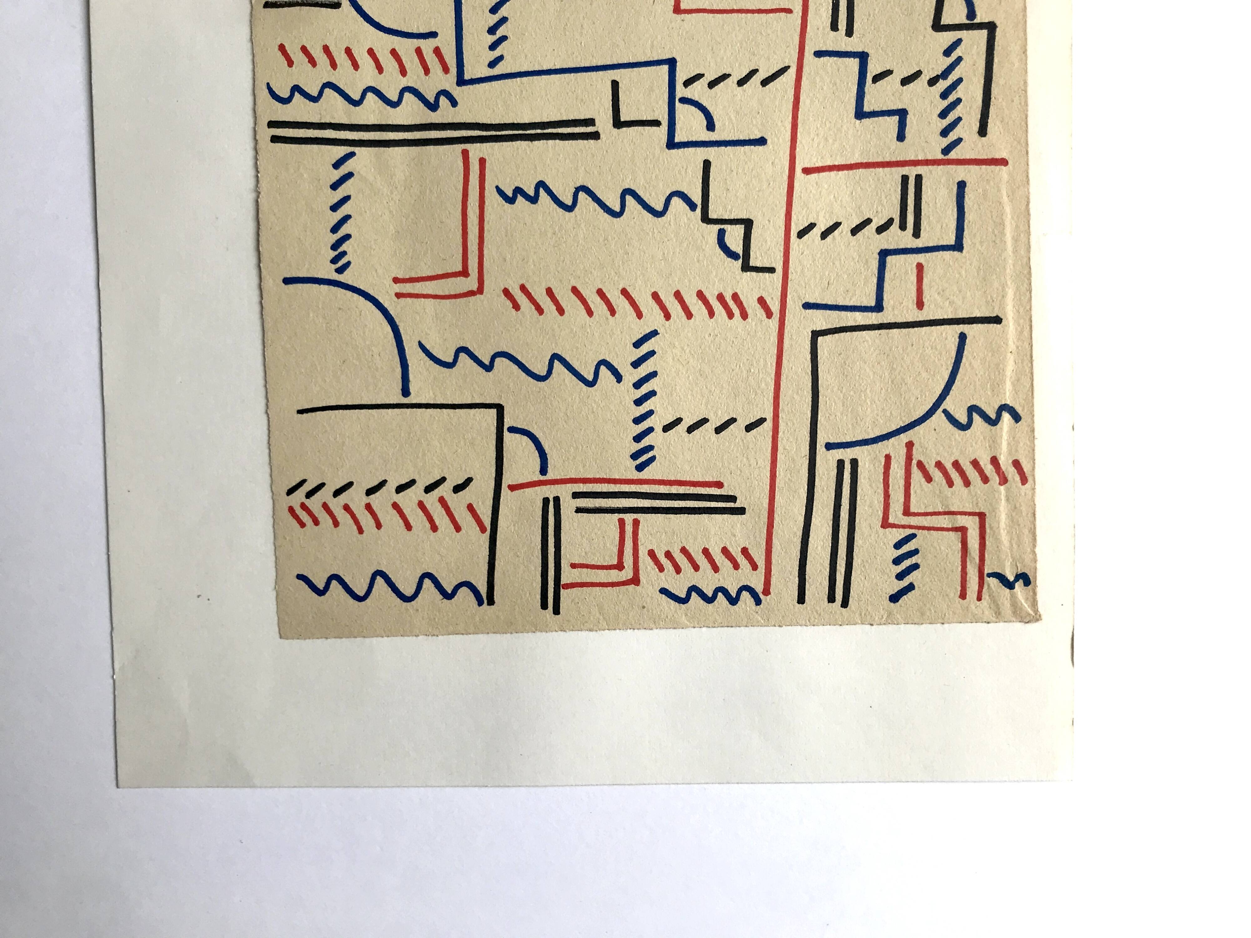 Elie dayan, untitled (abstract composition 5). felt pen on paper.