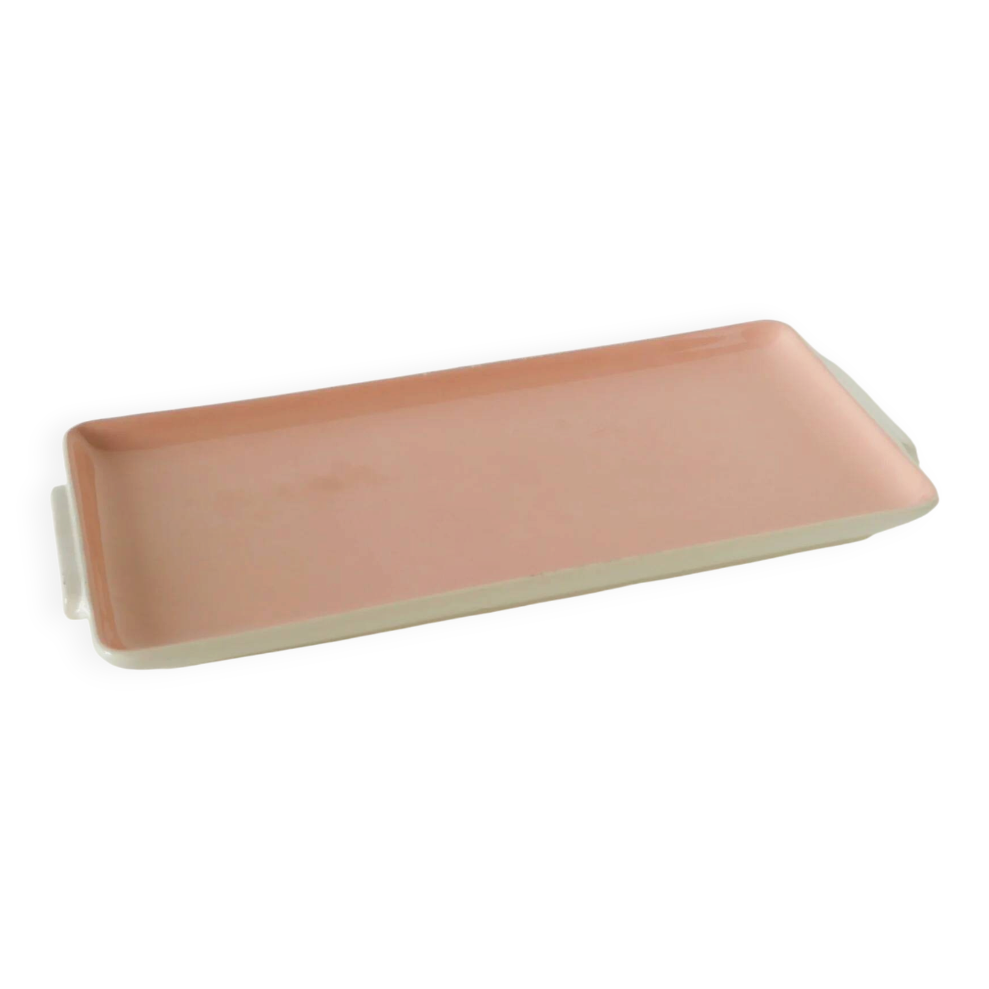 Plat à cake en faïence, rose poudré, 1950