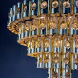 Gaetano Sciolari 5-tier chandelier, brass & crystal, Italy, 1970s