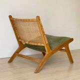 Wicker and corduroy armchair