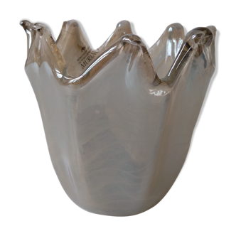 Coupe/vase Murano grise et blanche reflets nacrés avec certificat d'authenticité