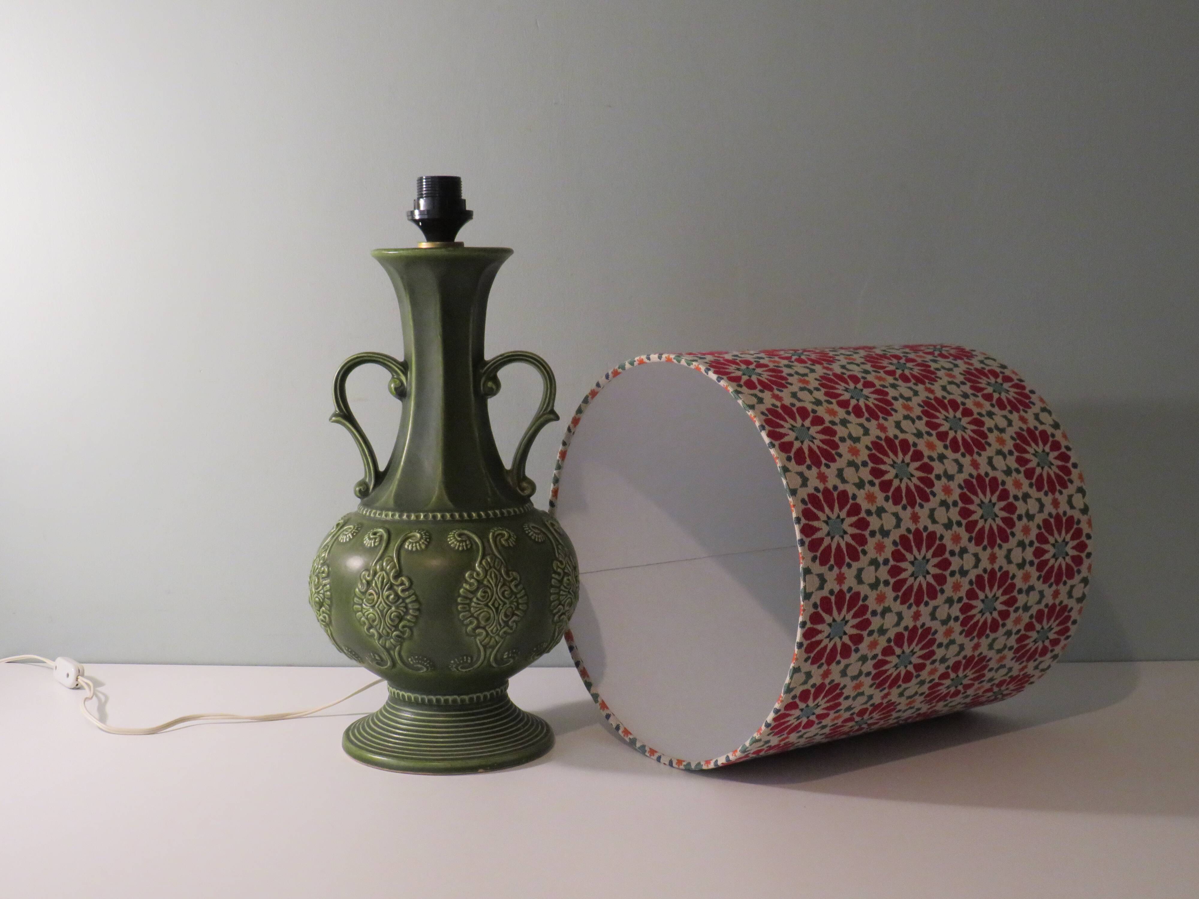 Ceramic table lamp from Bay, West Germany 1960 with handcrafted lampshade