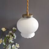 White opal curved glass hanging lamp, art deco style