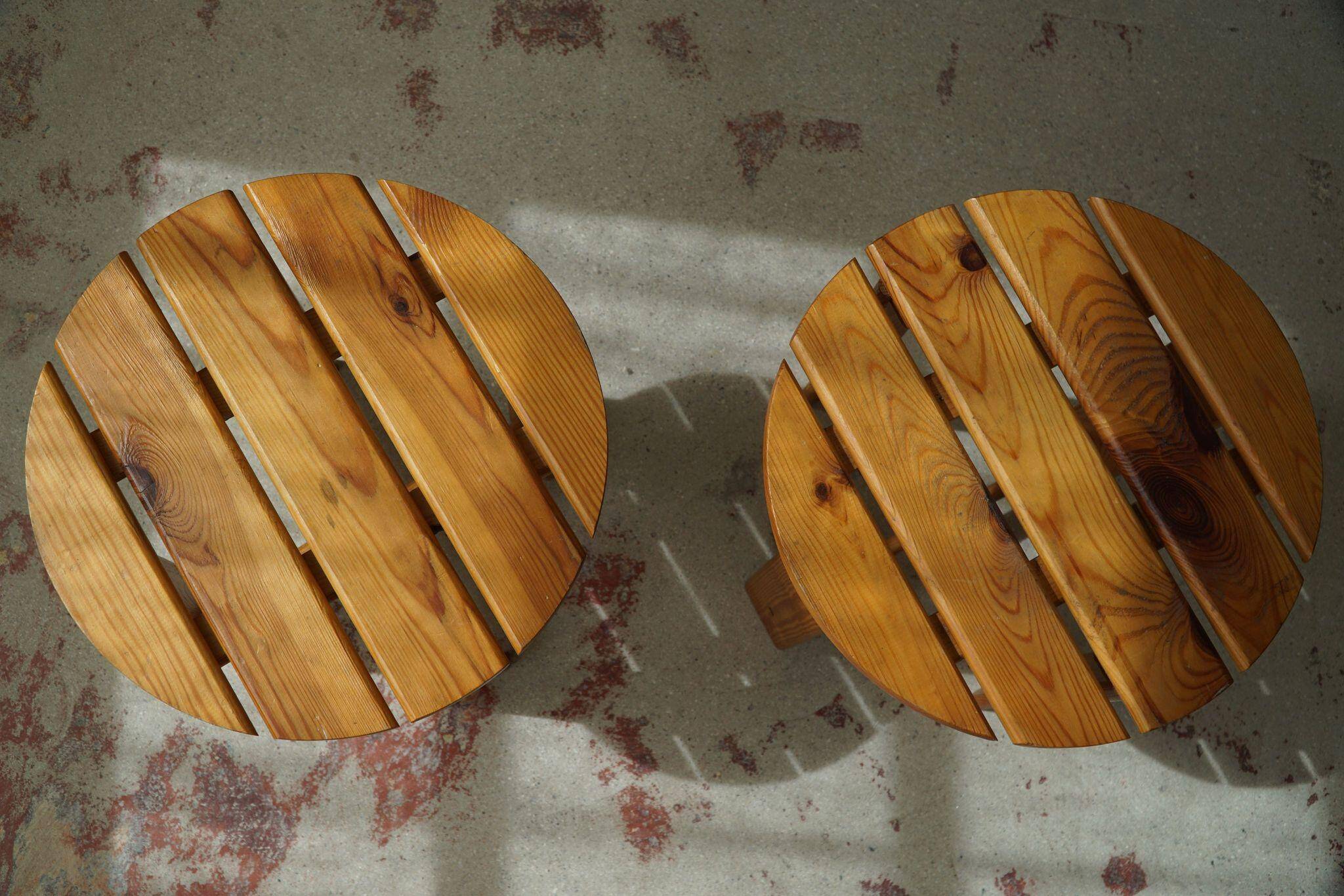 Pair of pine stools by a Swedish cabinetmaker, mid-century modern, 1960s.