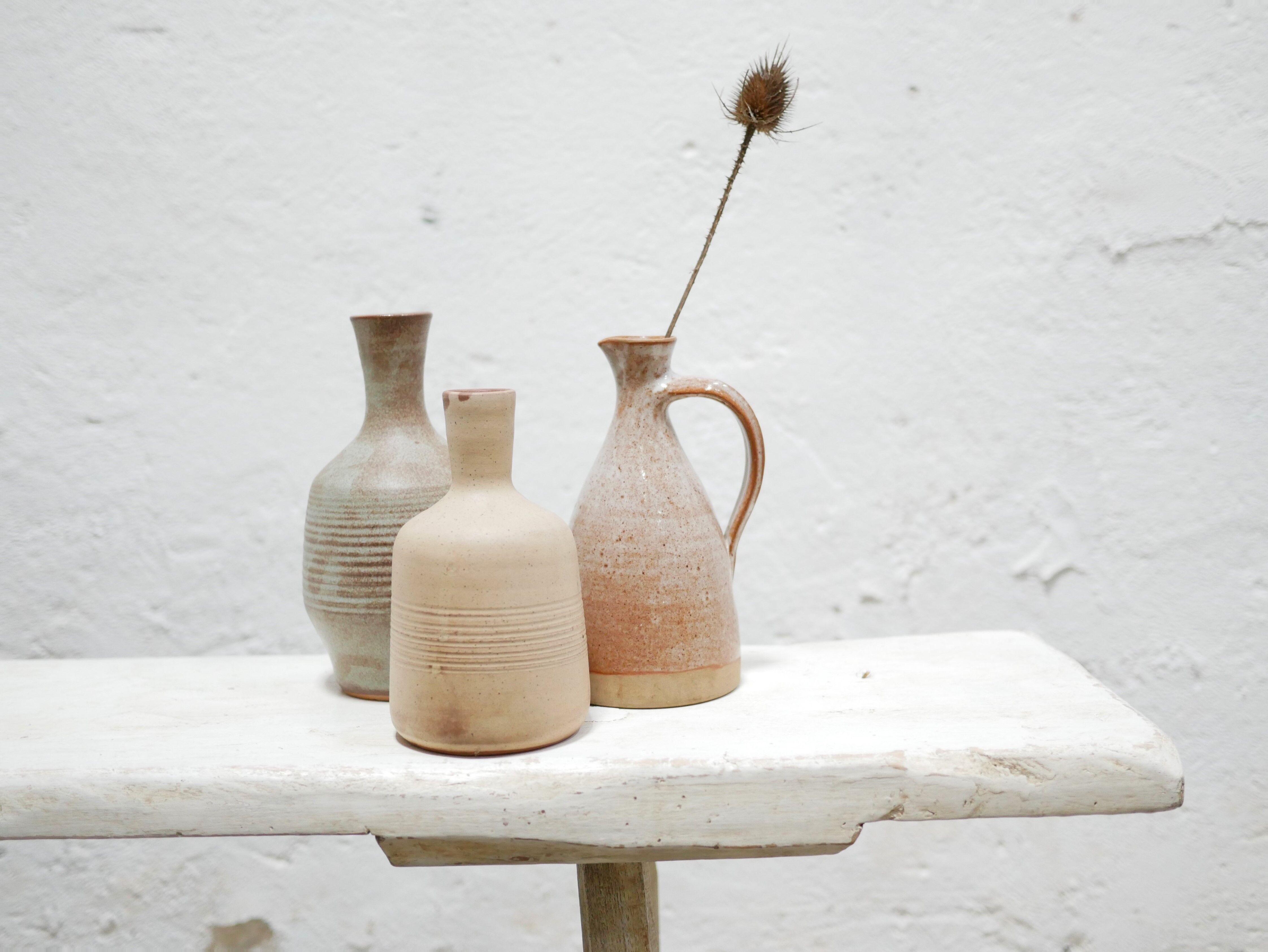 Vintage stoneware decanter by roger jacques, saint amand