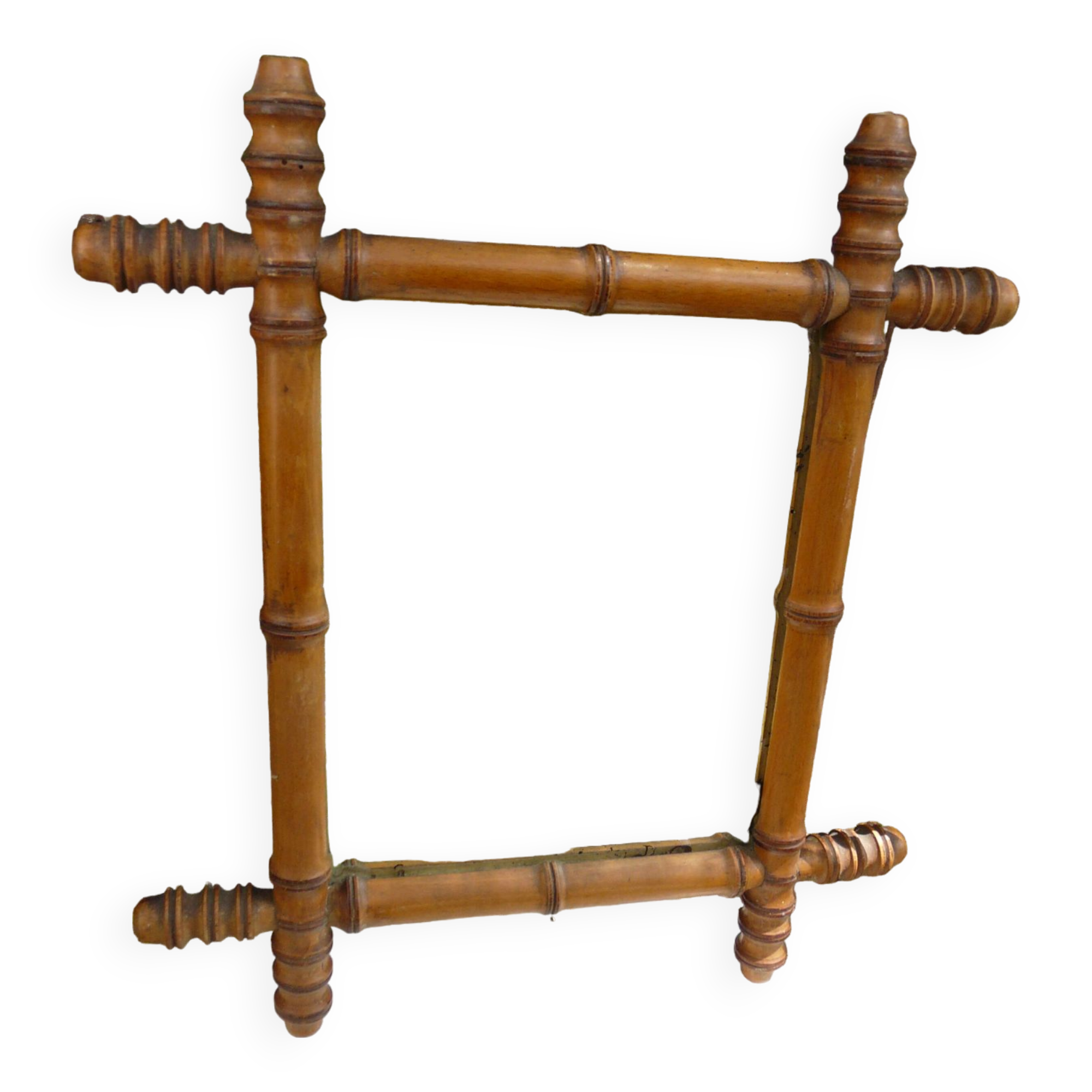 Antique turned wooden mirror in bamboo style H.47cm.