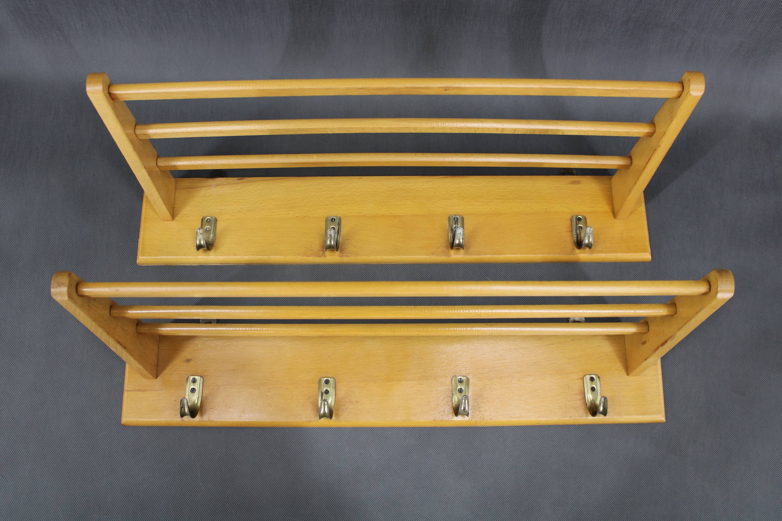 1960s Pair of Mid-century Wooden Wall Hangers, Czechoslovakia