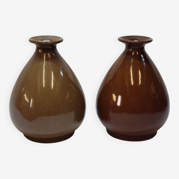 2 vases chinois / pot a vin en céramique marron vintage