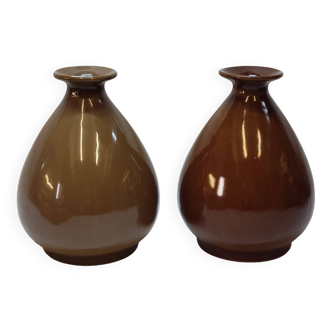 2 vases chinois / pot a vin en céramique marron vintage