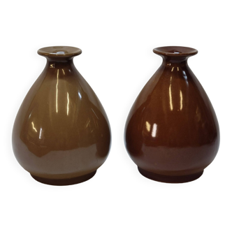 2 chinese vases / vintage brown ceramic wine pot