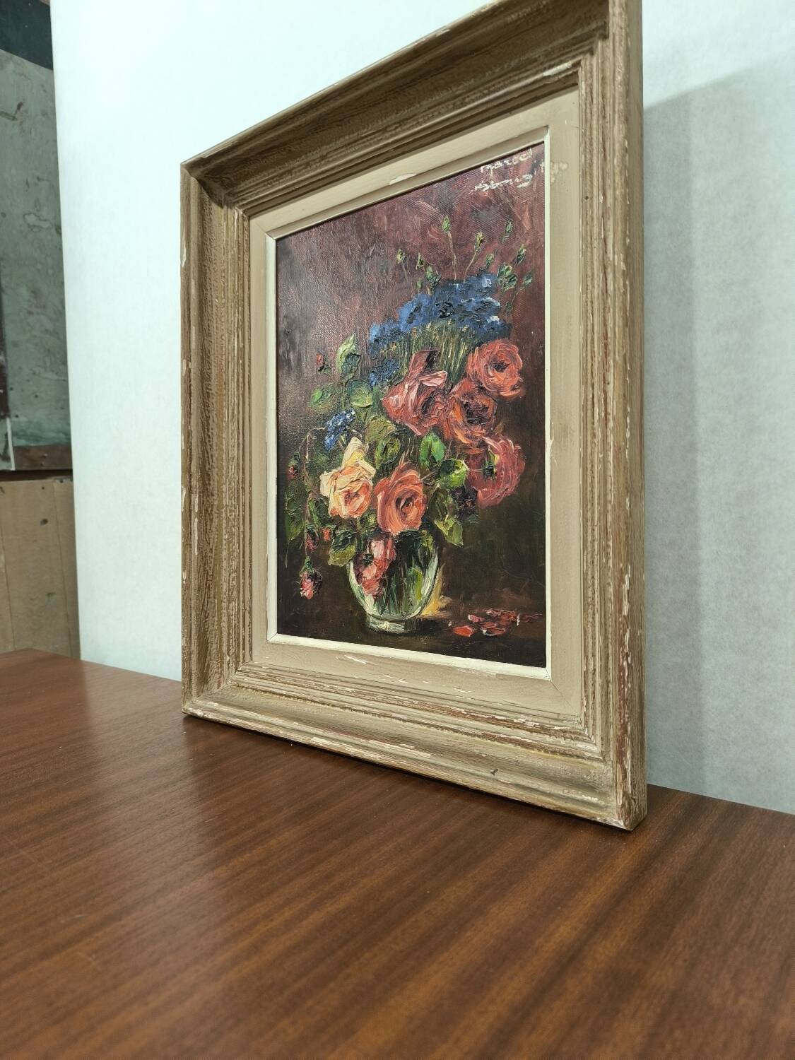 Painting of a still life with roses and flowers by Marcel Abougit