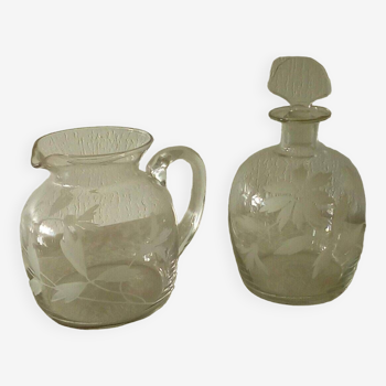 Fains glassware jug and engraved crystal carafe