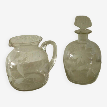 Verrerie fains cruche et carafe en cristal grave