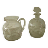 Verrerie fains cruche et carafe en cristal grave