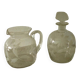 Glassware, including a jug and engraved crystal carafe.