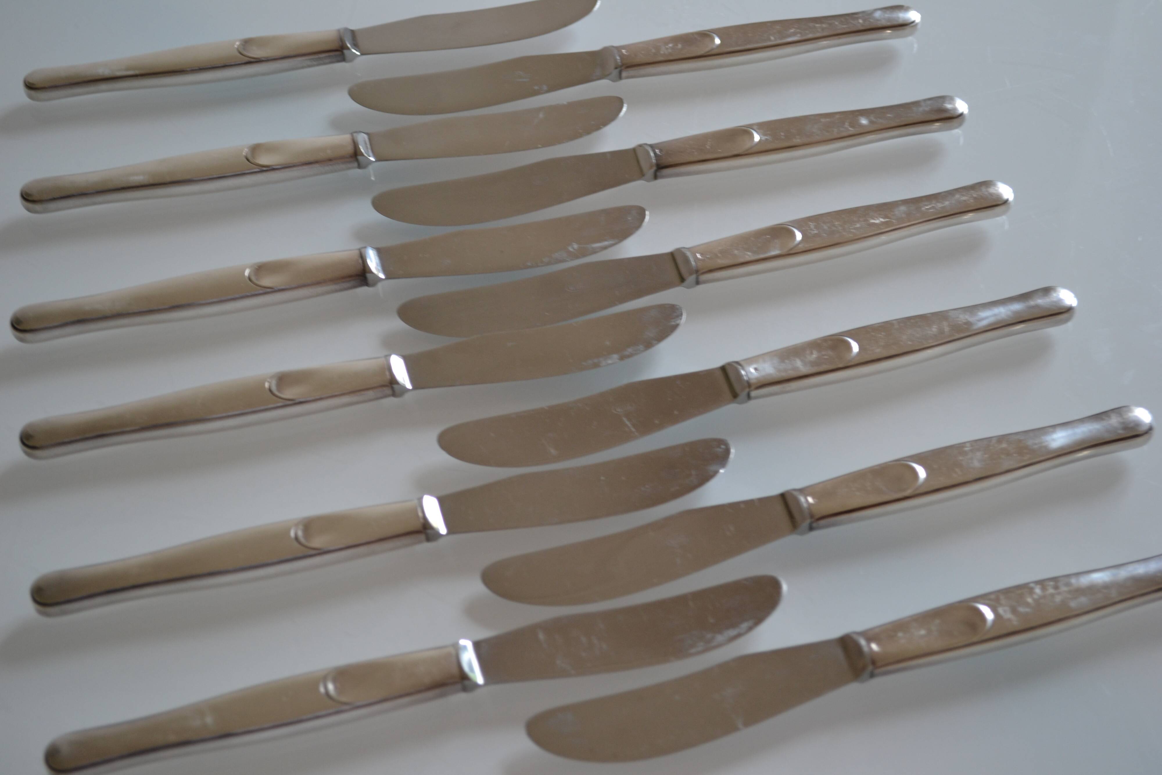 12 table knives silver metal handles & stainless steel blades 22 cm