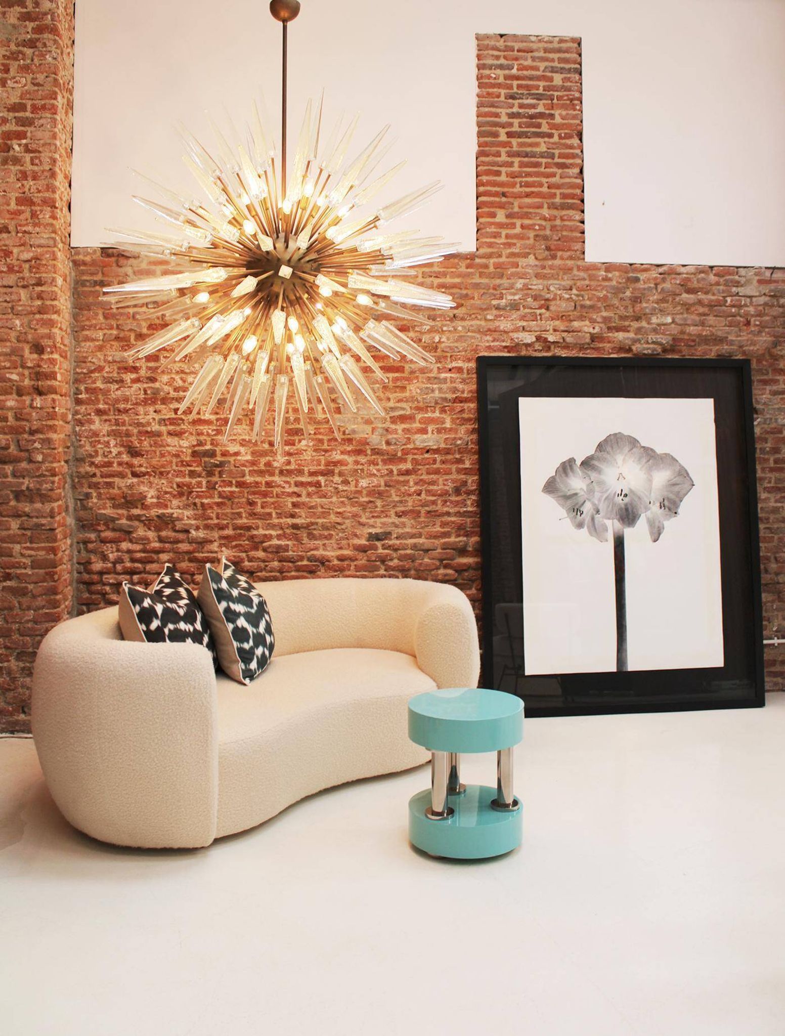 Mid Century Style Sputnik Lamp, Murano Glass and Brass Italian Chandelier