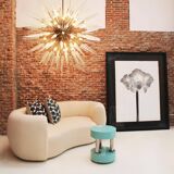 Mid Century Style Sputnik Lamp, Murano Glass and Brass Italian Chandelier