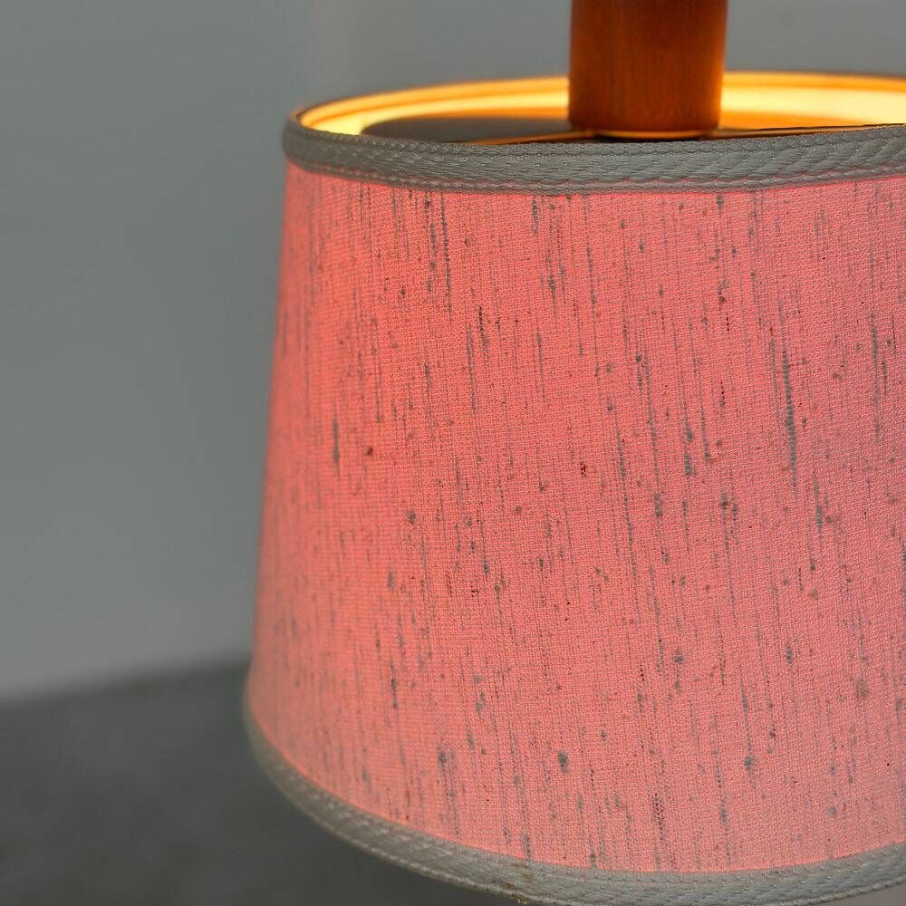 Mid-century modern adjustable teak arc floor lamp with fabric shade, 1960s