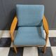 Wood arm chair reupholstered in blue fabric 1960s