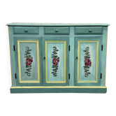 Enfilade 3 portes des années 1930 en châtaignier et sapin à décor floral