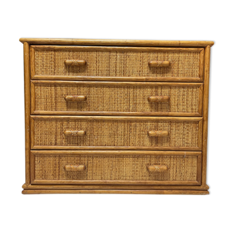 Commode vintage en rotin et bambou