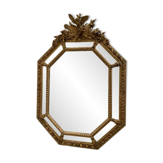 Miroir à pare-closes en bois et stuc doré Napoléon III XIX siècle