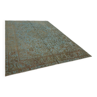 Tapis oriental contemporain fait main en laine bleue des années 1980, 243 cm x 332 cm