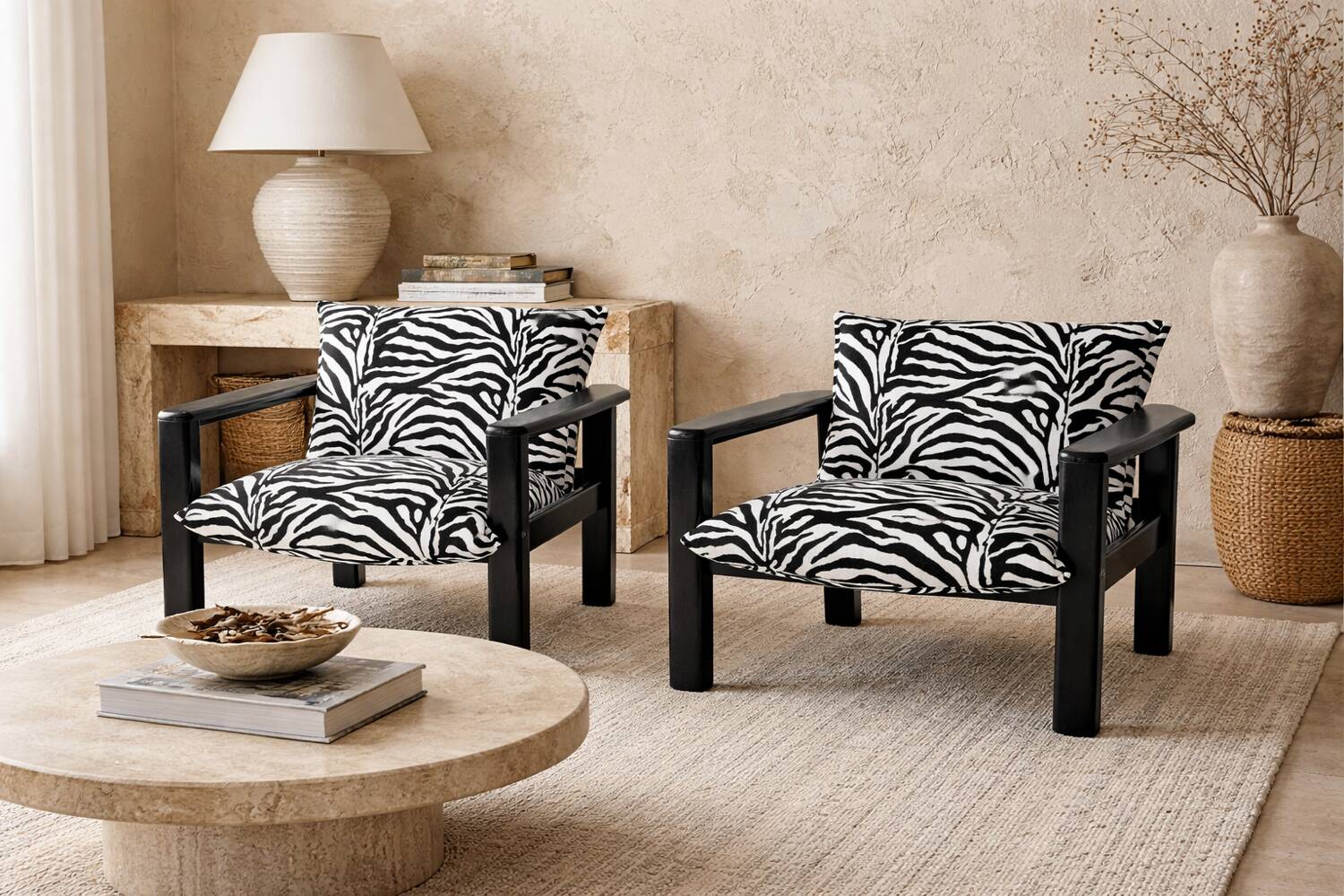 Pair of vintage zebra armchairs – 80s design spirit